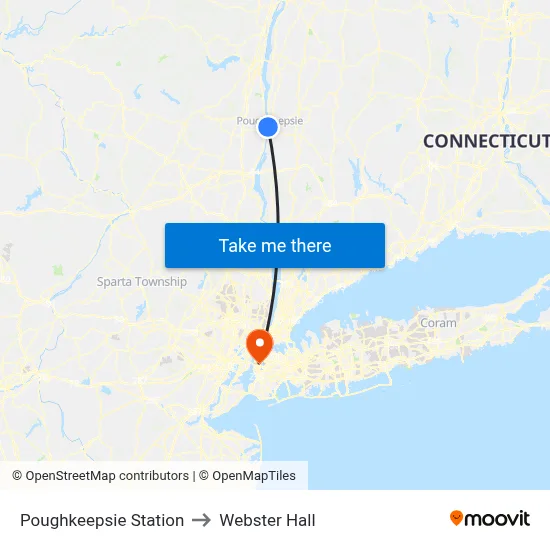 Poughkeepsie Station to Webster Hall map