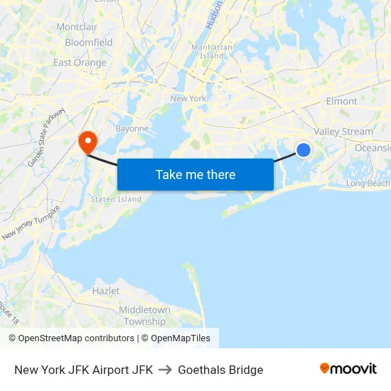 New York JFK Airport JFK to Goethals Bridge map