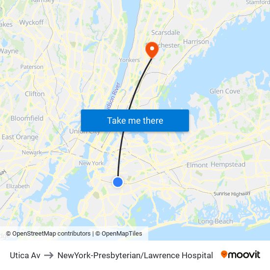 Utica Av to NewYork-Presbyterian / Lawrence Hospital map