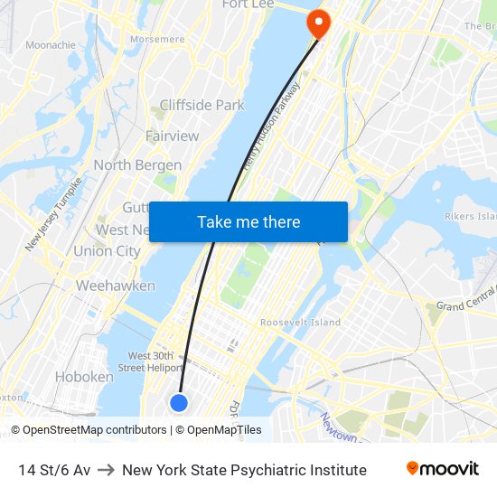 14 St/6 Av to New York State Psychiatric Institute map