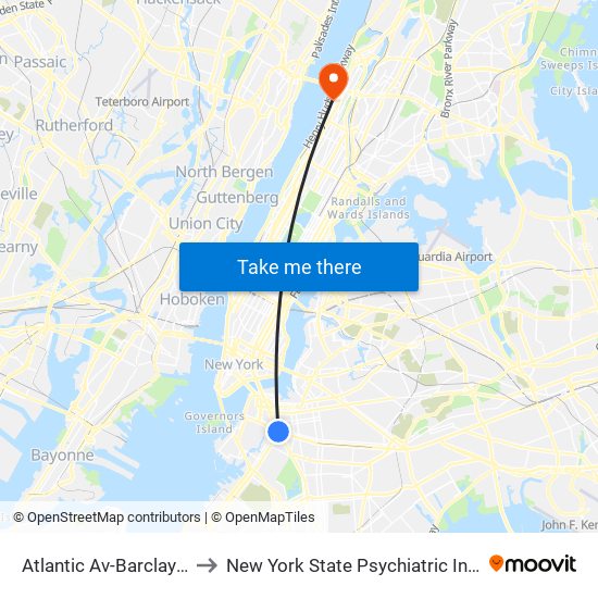 Atlantic Av-Barclays Ctr to New York State Psychiatric Institute map