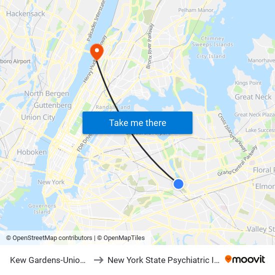 Kew Gardens-Union Tpke to New York State Psychiatric Institute map
