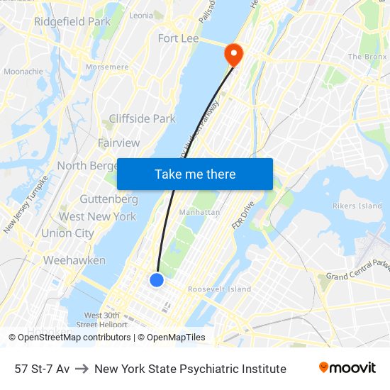57 St-7 Av to New York State Psychiatric Institute map