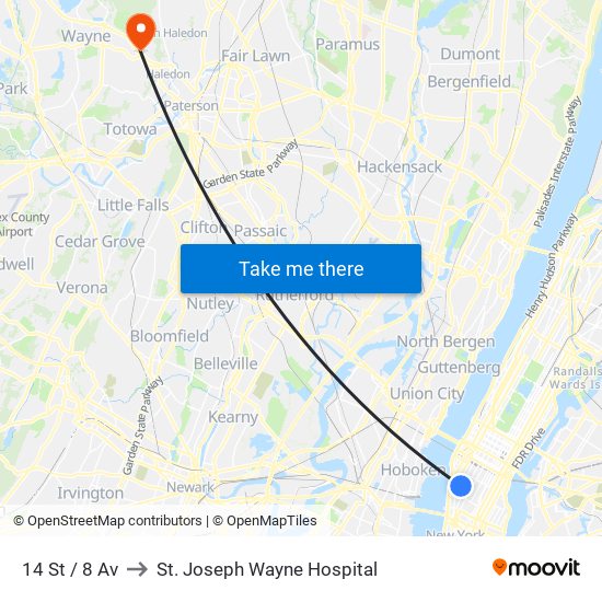 14 St / 8 Av to St. Joseph Wayne Hospital map