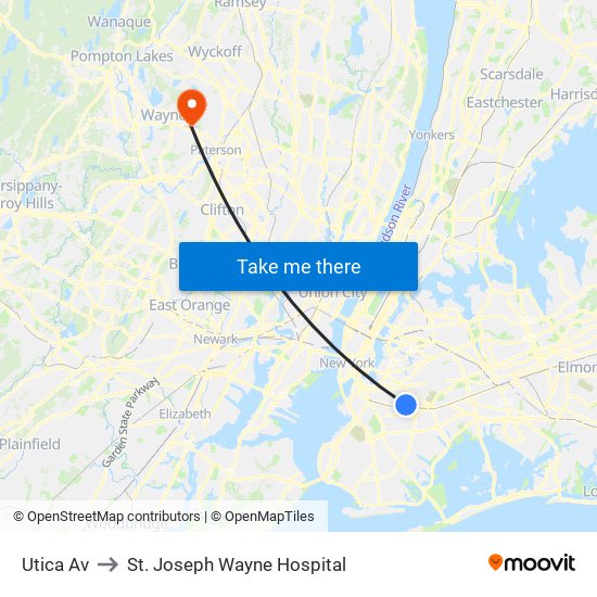 Utica Av to St. Joseph Wayne Hospital map