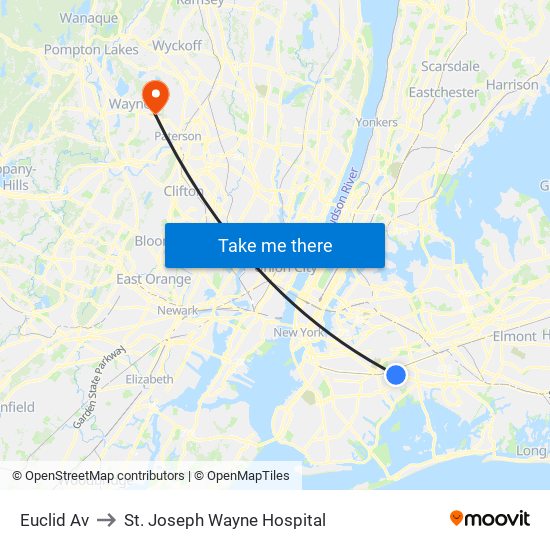 Euclid Av to St. Joseph Wayne Hospital map