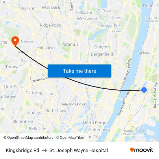 Kingsbridge Rd to St. Joseph Wayne Hospital map