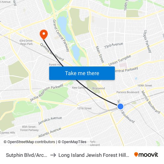 Sutphin Blvd/Archer Av to Long Island Jewish Forest Hills Hospital map