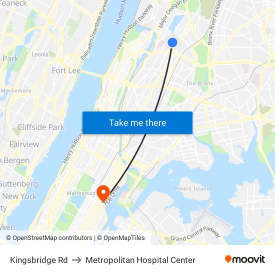 Kingsbridge Rd to Metropolitan Hospital Center map