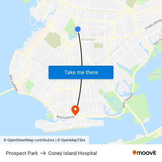 Prospect Park to Coney Island Hospital map