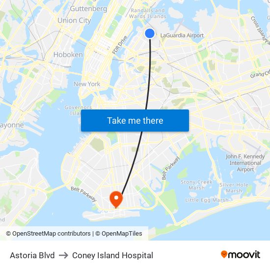 Astoria Blvd to Coney Island Hospital map