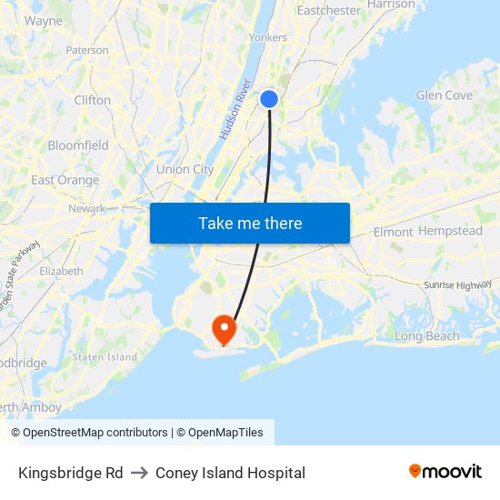 Kingsbridge Rd to Coney Island Hospital map