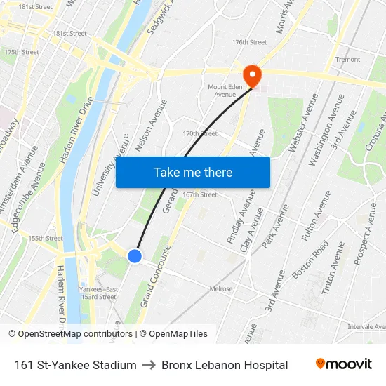 161 St-Yankee Stadium to Bronx Lebanon Hospital map