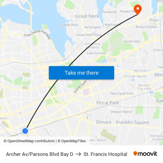 Archer Av/Parsons Blvd Bay D to St. Francis Hospital map