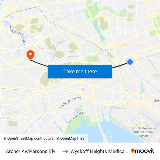 Archer Av/Parsons Blvd Bay D to Wyckoff Heights Medical Center map