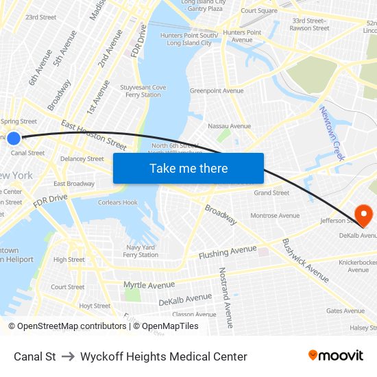 Canal St to Wyckoff Heights Medical Center map