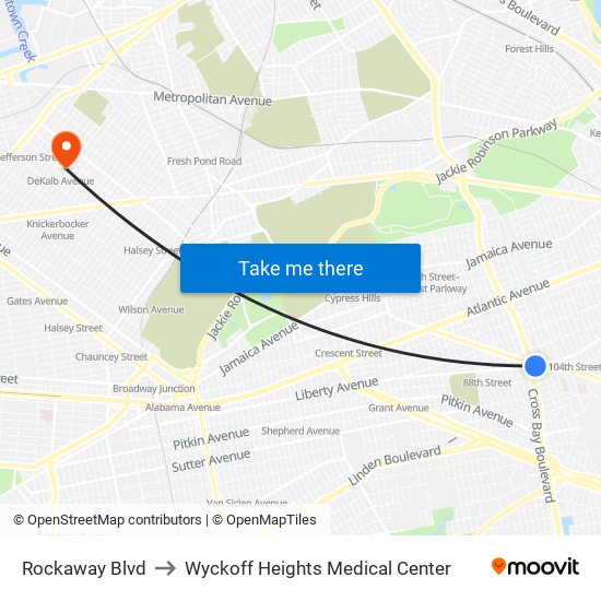 Rockaway Blvd to Wyckoff Heights Medical Center map