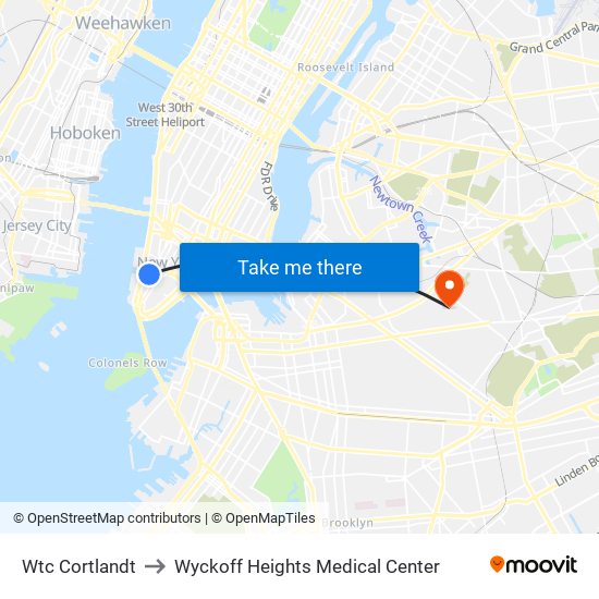 Wtc Cortlandt to Wyckoff Heights Medical Center map
