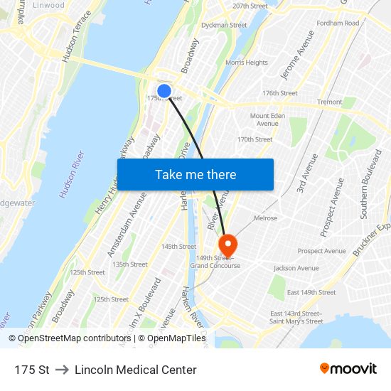 175 St to Lincoln Medical Center map