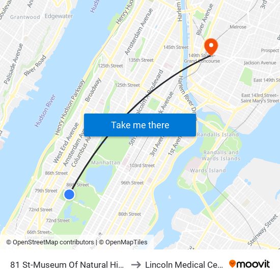 81 St-Museum Of Natural History to Lincoln Medical Center map