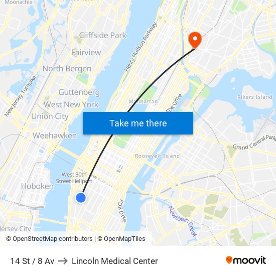 14 St / 8 Av to Lincoln Medical Center map