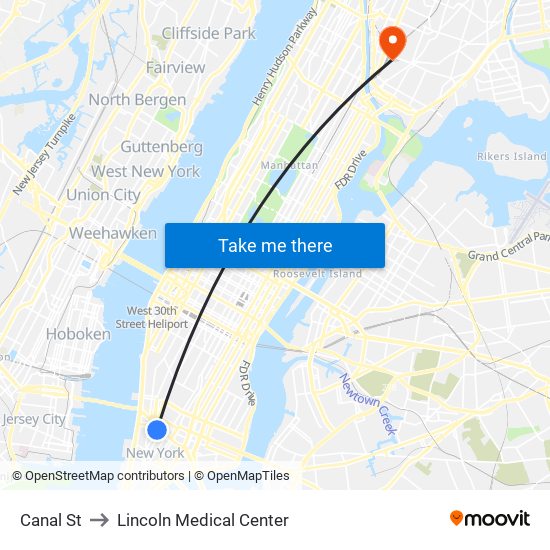 Canal St to Lincoln Medical Center map