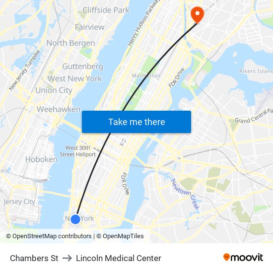 Chambers St to Lincoln Medical Center map