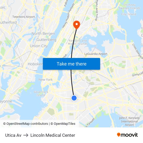 Utica Av to Lincoln Medical Center map