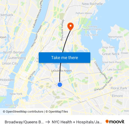 Broadway/Queens Blvd to NYC Health + Hospitals/Jacobi map