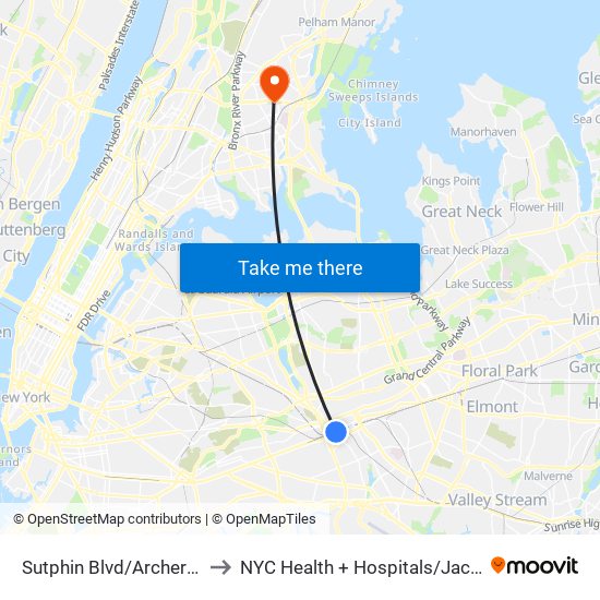 Sutphin Blvd/Archer Av to NYC Health + Hospitals/Jacobi map