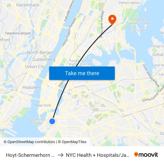 Hoyt-Schermerhorn Sts to NYC Health + Hospitals/Jacobi map