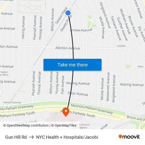 Gun Hill Rd to NYC Health + Hospitals/Jacobi map