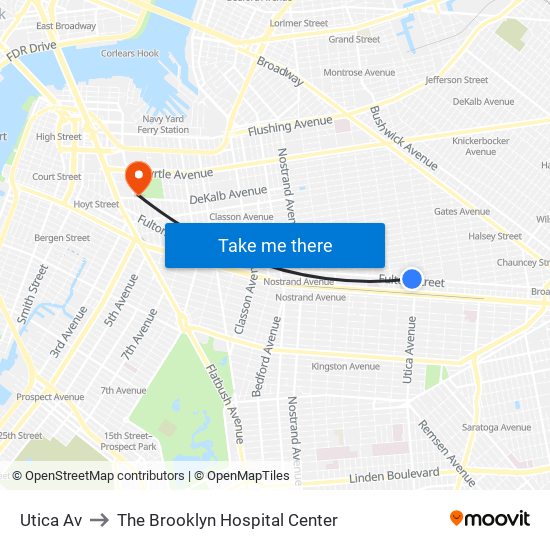 Utica Av to The Brooklyn Hospital Center map