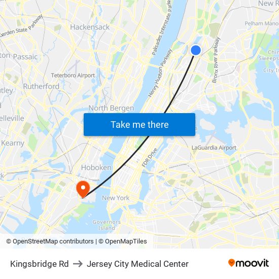 Kingsbridge Rd to Jersey City Medical Center map