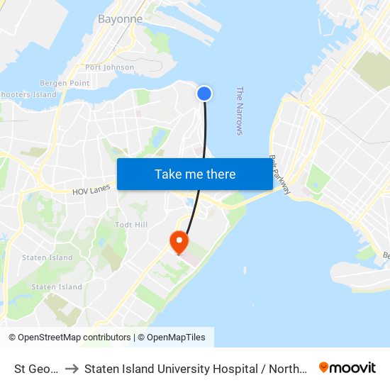 St George to Staten Island University Hospital / Northwell Health map