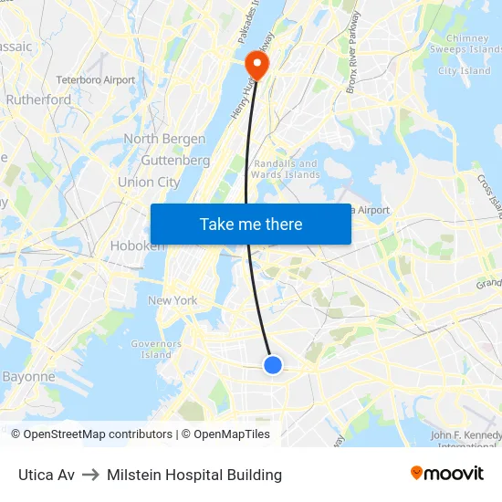 Utica Av to Milstein Hospital Building map