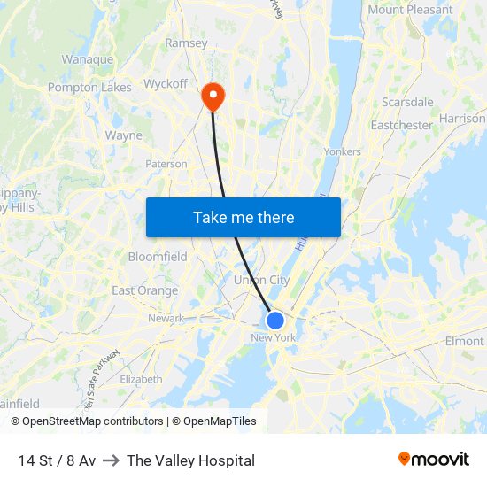 14 St / 8 Av to The Valley Hospital map