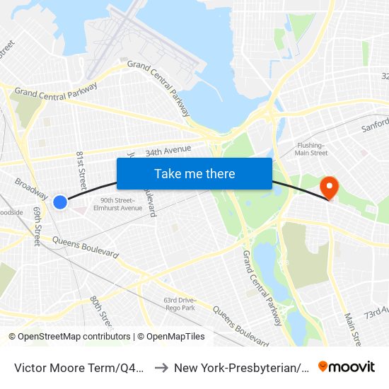 Victor Moore Term/Q49 Stand to New York-Presbyterian/Queens map