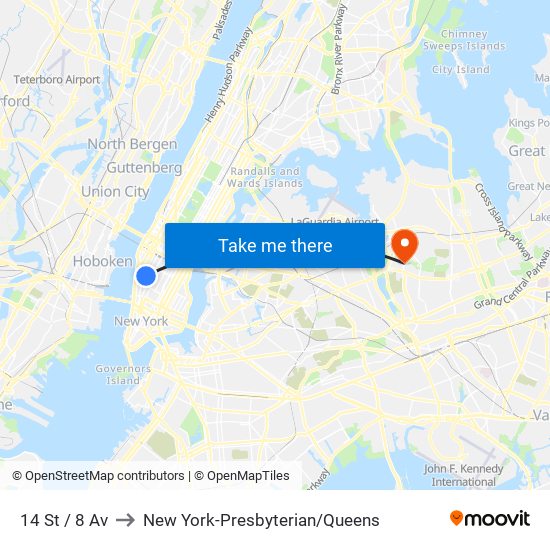 14 St / 8 Av to New York-Presbyterian/Queens map