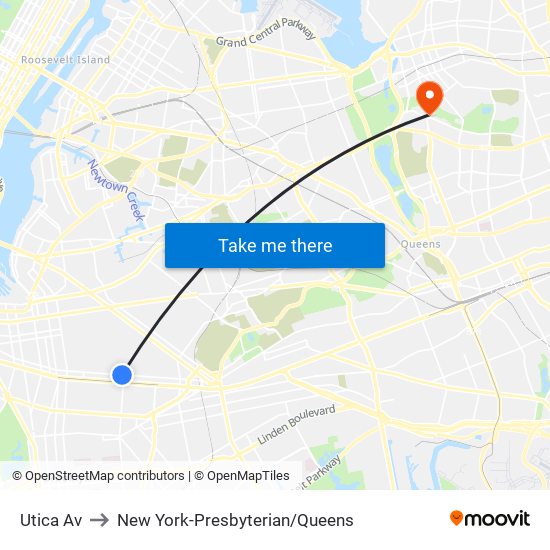 Utica Av to New York-Presbyterian/Queens map