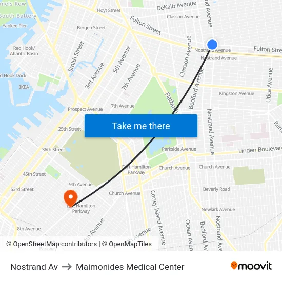 Nostrand Av to Maimonides Medical Center map