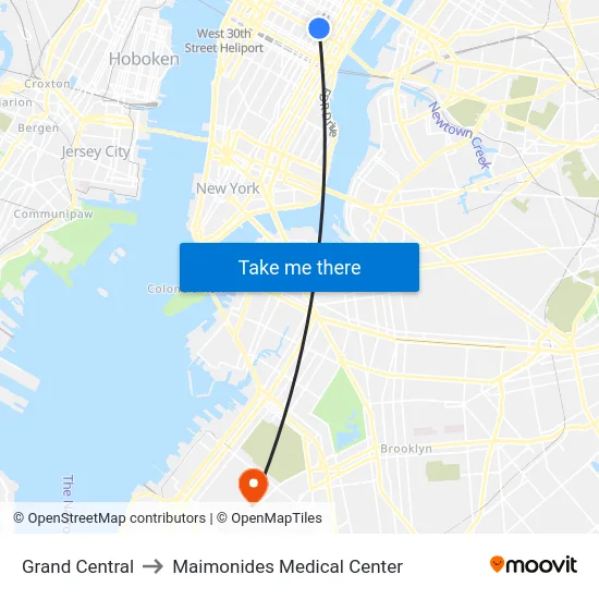 Grand Central to Maimonides Medical Center map