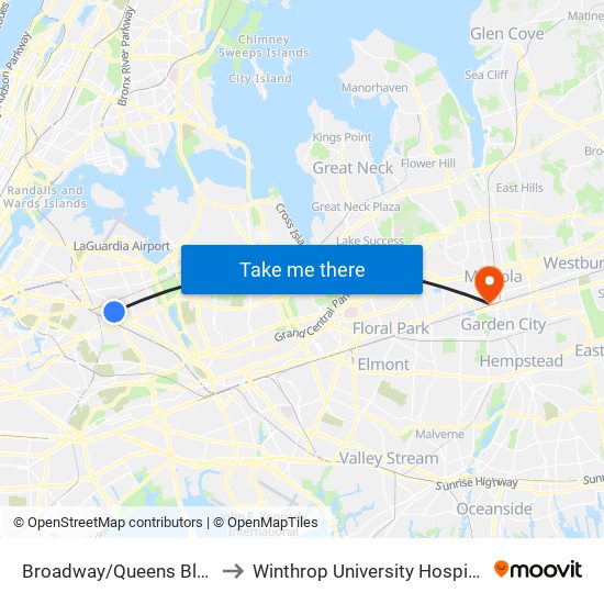 Broadway/Queens Blvd to Winthrop University Hospital map