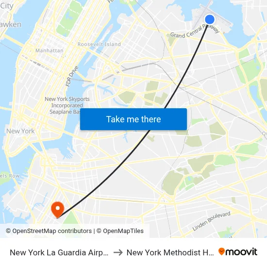 New York La Guardia Airport LGA to New York Methodist Hospital map