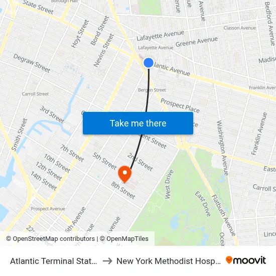 Atlantic Terminal Station to New York Methodist Hospital map