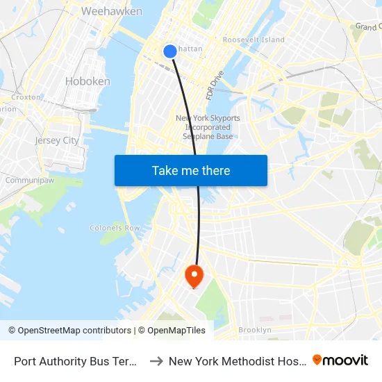 Port Authority Bus Terminal to New York Methodist Hospital map