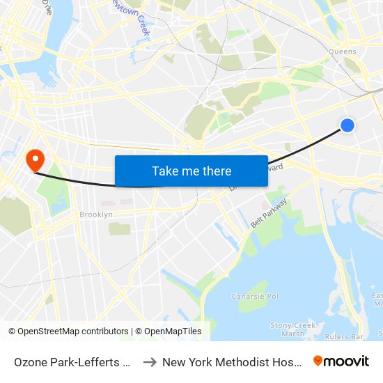 Ozone Park-Lefferts Blvd to New York Methodist Hospital map