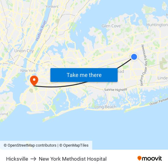Hicksville to New York Methodist Hospital map