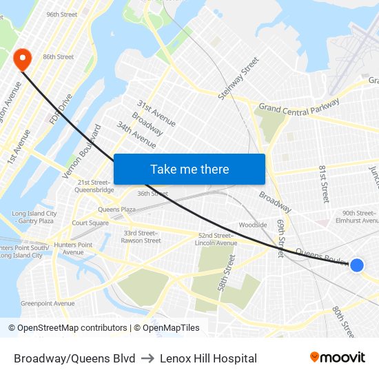 Broadway/Queens Blvd to Lenox Hill Hospital map