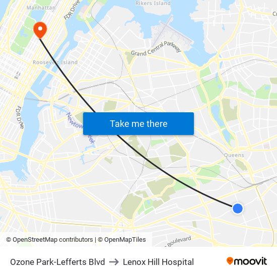 Ozone Park-Lefferts Blvd to Lenox Hill Hospital map